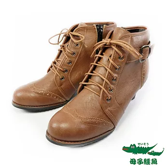 母子鱷魚(女)★ 小牛津綁帶短靴23男孩咖