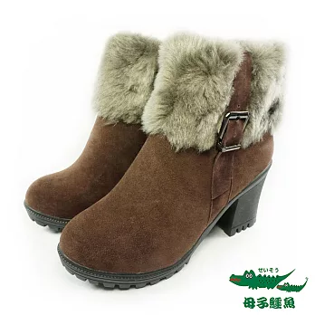 母子鱷魚(女)★ 毛絨踝筒粗跟短靴23麋咖