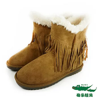 母子鱷魚(女)★ 側V毛裡流蘇短靴23印弟安棕
