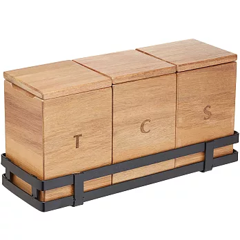 《KitchenCraft》鐵架+木質密封方盒3入