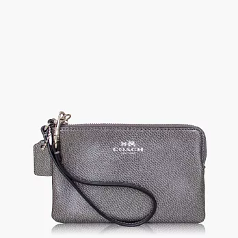 【COACH 攜帶便利】皮革 / 零錢收納 / 手拿包(小款)_銀灰
