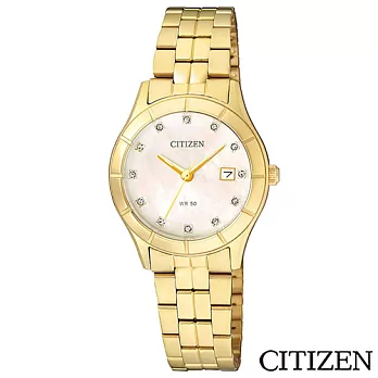 CITIZEN星辰 時尚金錶設計女性石英腕錶-貝面 EU6042-57D