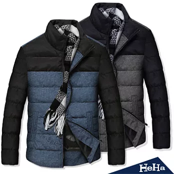 外套 加厚保暖拼接立領夾克 二色-HeHa-L(牛仔藍)