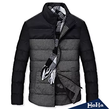 外套 加厚保暖拼接立領夾克 二色-HeHa-XL(麻灰)