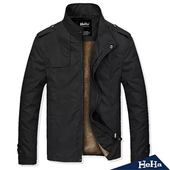 夾克 立領防風加絨風衣外套 三色-HeHa-3XL(黑色)