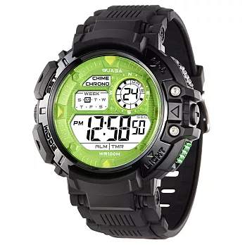 JAGA(捷卡)時尚休閒運動多功能電子錶M1086-黑綠