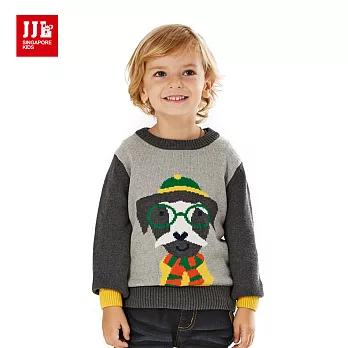 【JJLKIDS】可愛造型小狗拼接毛衣(麻灰)105麻灰
