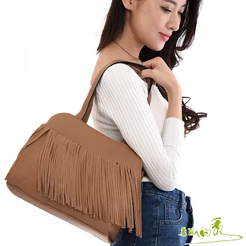 【手感的秀】真皮名媛俐落波希風流蘇二用包(米駝)