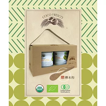 【食在安市集】COCO FRESCO：有機初榨冷萃椰子油兩入禮盒(贈櫸木杓)