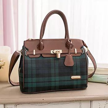 【XINWEI POLO】經典綠格皮革配色柏金包