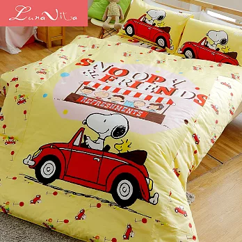 【Luna VitaX SNOOPY】史努比 100%純棉 雙人 舖棉兩用被床包組-兜風趣