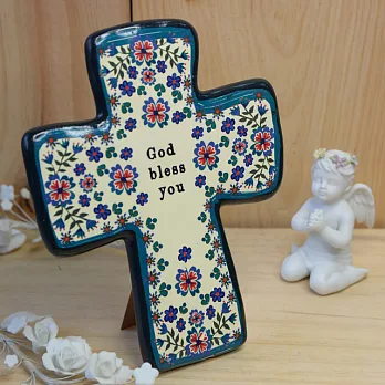 Natural Life 幸福方程式-陶瓷十字架擺飾(藍邊)