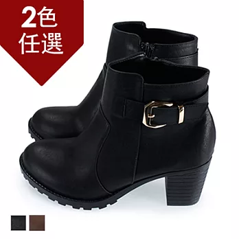 FUFA MIT 嚴選簡約扣環低跟馬靴 (N43)-共2色23黑色
