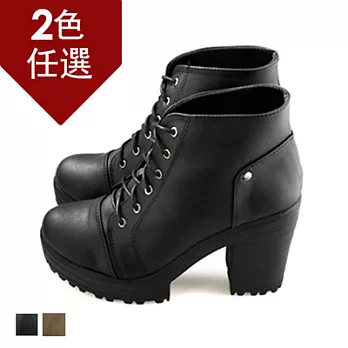 FUFA MIT 綁帶中性粗跟馬靴 (FA87)-共2色22.5黑色