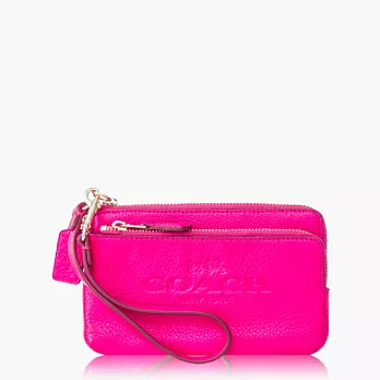 【COACH 攜帶便利】皮革 / 零錢收納 / 手拿包(小款)_桃紅