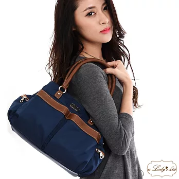 【a Lady’s真皮】經典滾邊雙袋多隔層三用包(魅海藍)