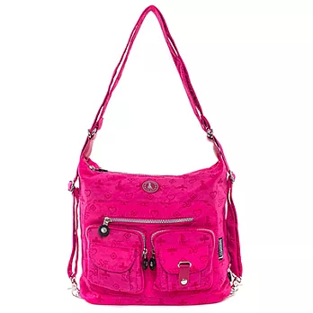 冰山袋鼠 日系防水手多功能三用包-2102-浪漫愛心獨家款(梅紅色)