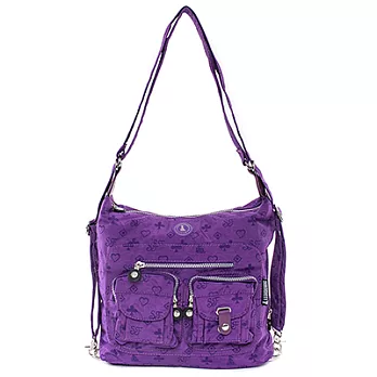 冰山袋鼠 日系防水手多功能三用包-2102-浪漫愛心獨家款(深紫色)