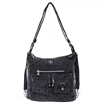 冰山袋鼠 日系防水手多功能三用包-2102-浪漫愛心獨家款(黑色)