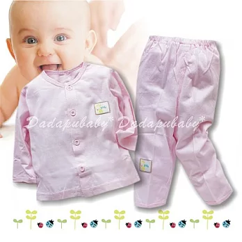 寶寶純棉套裝 軟綿 前開 前扣 長袖上衣 長褲 家居 睡衣上衣+褲子 套裝 四季適穿0-6M粉紅色