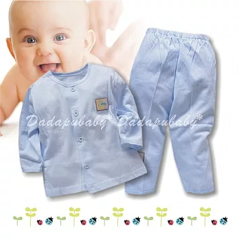 寶寶純棉套裝 軟綿 前開 前扣 長袖上衣 長褲 家居 睡衣上衣+褲子 套裝 四季適穿0-6M藍色