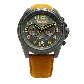 Timberland 雙眼渦輪優質時尚腕錶-橘黃+咖啡-TBL.14518JSU/61B