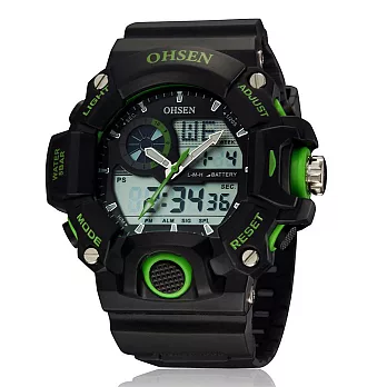 OHSEN 奧聖 AD2808 都會酷感多功能雙顯運動錶-綠色