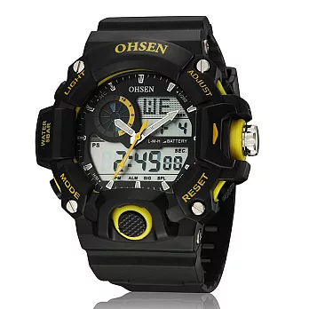 OHSEN 奧聖 AD2808 都會酷感多功能雙顯運動錶-黃色
