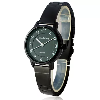 Daniel Wang 3139-IP 典雅小巧錶帶手寫數字質感手錶-黑框黑面白字