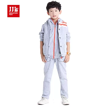 【JJLKIDS】運動休閒條紋拼接三件式套裝(麻灰)120麻灰