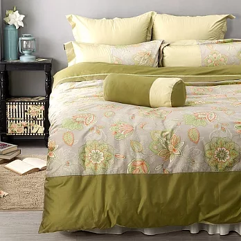 LITA麗塔 波隆那-綠花303織精梳棉床包薄被套枕套三件式-單人