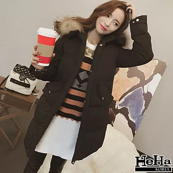 外套 保暖加厚長版修身連帽外套 二色-HeHa-FREE(黑色)