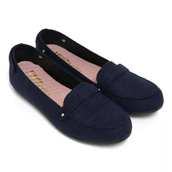 【Pretty】百搭經典毛呢休閒平底樂福鞋23.5藍毛