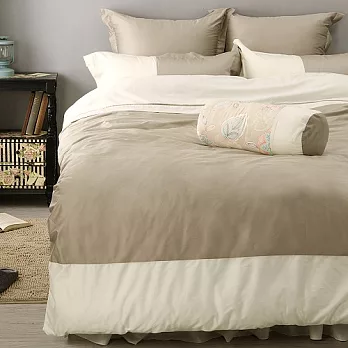 LITA麗塔 波隆那-米色303織精梳棉床包兩用被套枕套四件式-雙人加大