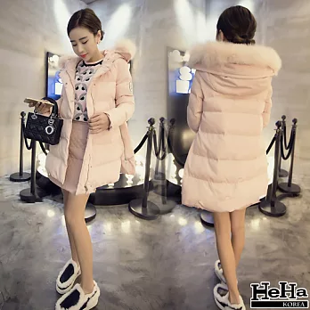 外套 側拉鍊連帽毛領保暖鋪棉外套 二色-HeHa-FREE(粉色)