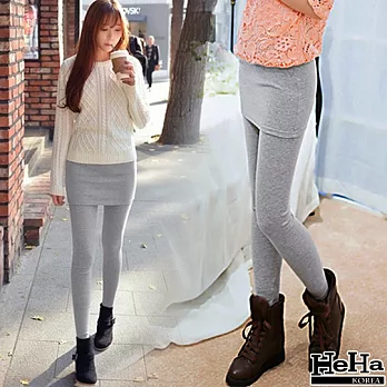 內搭褲 彈性加絨假兩件包臀裙褲 三色-HeHa-FREE(淺灰)