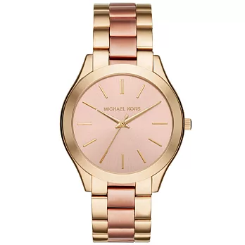 Michael Kors絢麗碧眼女伶時尚腕錶-粉X金