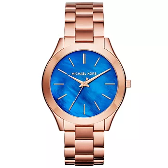 Michael Kors絢麗碧眼女伶時尚腕錶-深藍X玫瑰金