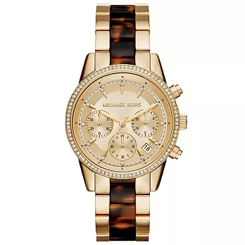 Michael Kors 鬼魅舞伶三眼計時腕錶-金X玳瑁