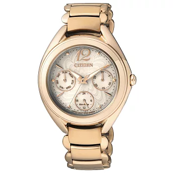 CITIZEN Eco-Drive 心花怒放光動能三眼女錶-淡金