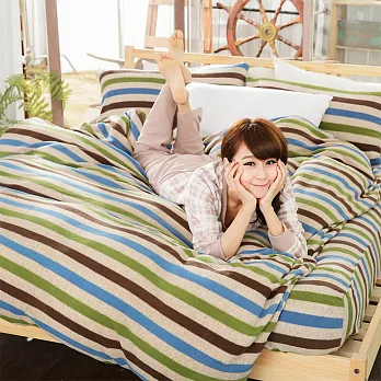 葉月雙人-暖呼呼搖粒絨床包三件組-時尚橫紋