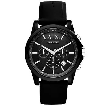 A│X Armani Exchange 知性簡約計時都會腕錶-黑x矽膠