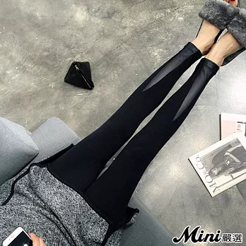 內搭褲 刷毛加厚拼接皮打底褲 二色-Mini嚴選-FREE(灰色)