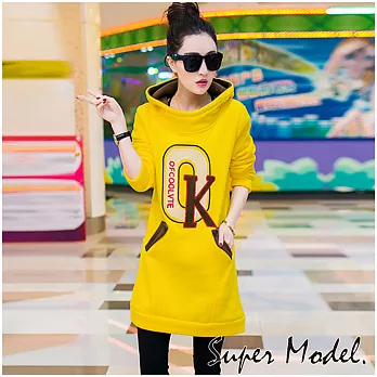 【名模衣櫃】韓系字母印花長版帽Tee-黃色(M-XXL適穿)FREE黃色