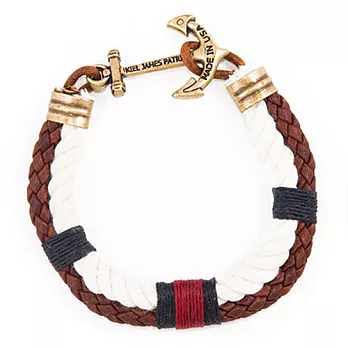 Kiel James Patrick 美國手工航海船錨繩編織雙層真皮手環 American AdventurerXS咖色皮革紅藍棉線