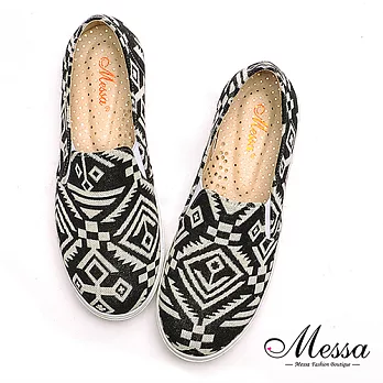【Messa米莎專櫃女鞋】MIT印地安圖騰款內真皮厚底樂福鞋35黑色