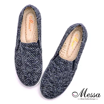 【Messa米莎專櫃女鞋】MIT英倫風混色毛呢布內真皮厚底懶人鞋35藍色