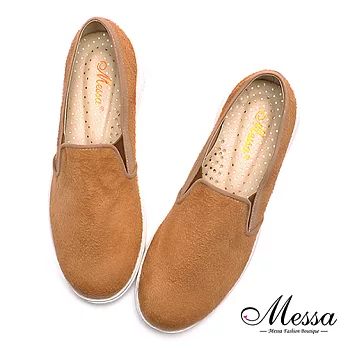 【Messa米莎專櫃女鞋】MIT男孩率性風仿麂絨內真皮懶人鞋35棕色
