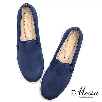 【Messa米莎專櫃女鞋】MIT男孩率性風仿麂絨內真皮懶人鞋35藍色