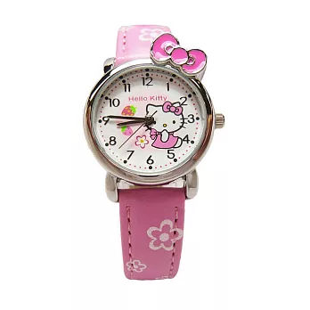 Hello Kitty 可愛俏皮蝴蝶結草莓版時尚造型腕錶-粉紅色-KT008LWPP-1